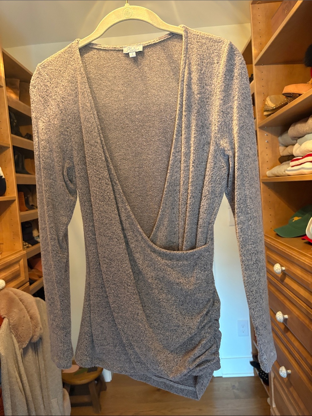 Cozy Draped Long-Sleeve Knit Top - Taupe
